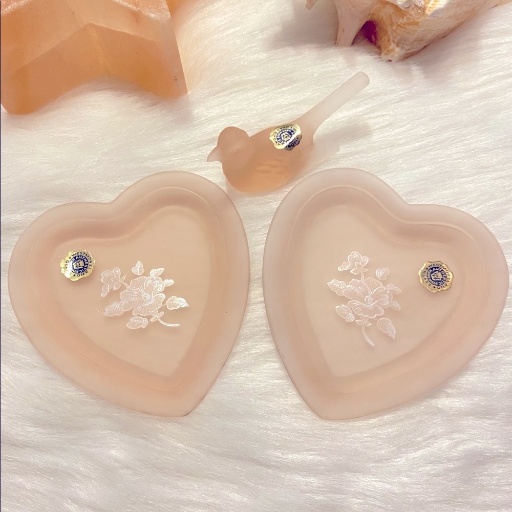 Pink Westmoreland Glass Bird and Trinket Trays (2)